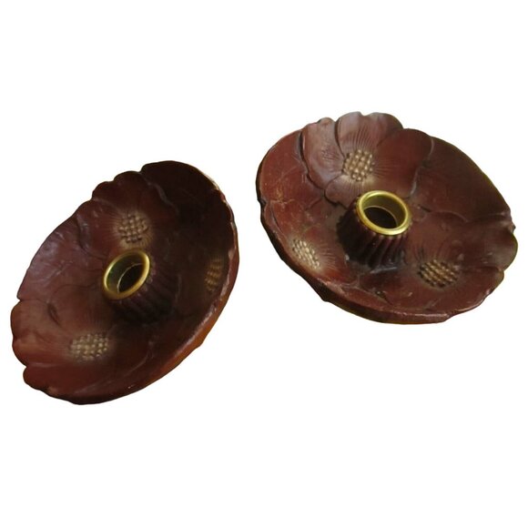VINTAGE CANDLE HOLDERs SET OF 2 FLORAL BURWOOD TABLE SCONCES   bxd - Picture 1 of 4